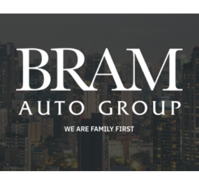 The BRAM Auto Group logo paired with testimonial about their dealership BDC results.